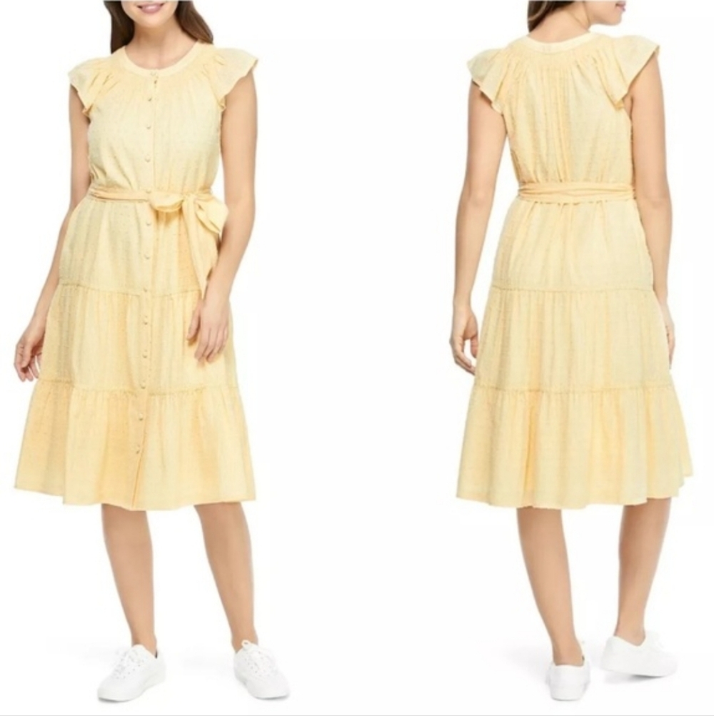 Gal Meets Glam Peggy Custard Swiss Dot Midi  Dress
